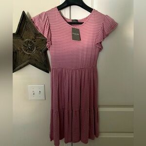 Pink and white striped babydoll dress, size small